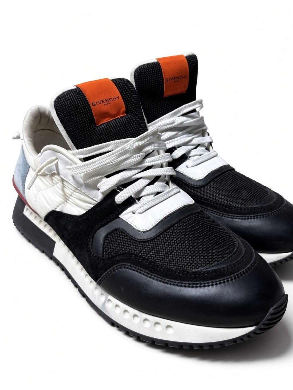 Givenchy Black White Sneakers with Orange Tongue Tab